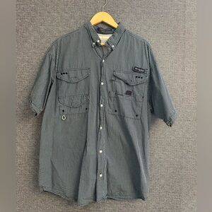 Columbia Men's Green and Blue Gingham PFG Fishing Shirt Size Large